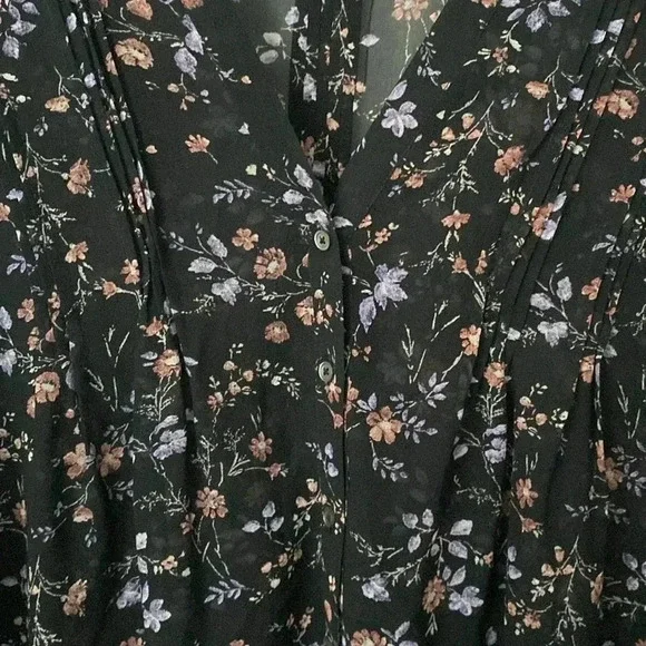 Joie M Black Floral Long Sleeve Silk Blouse - Picture 3 of 8